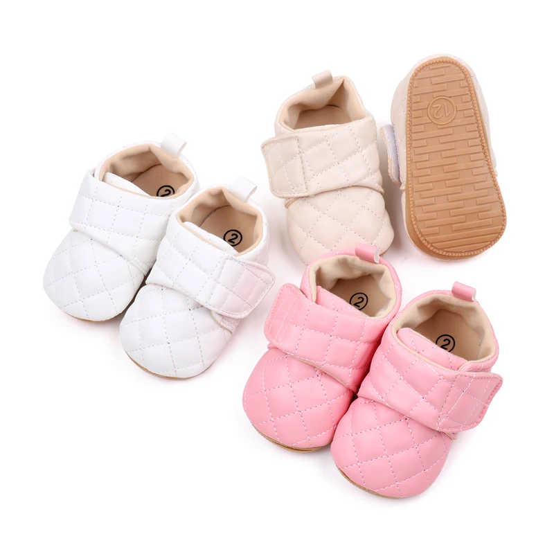 Spring and Autumn Solid Color Diamond Lattice Soft Sole Non-slip Baby Walking Shoes for Girls