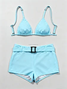 2026 Matt Nylon Fabric Euro-American Satin Two piece Triangle Style Women's Swimsuit Stylish Solid Bikini Sexy Beachwear Factory