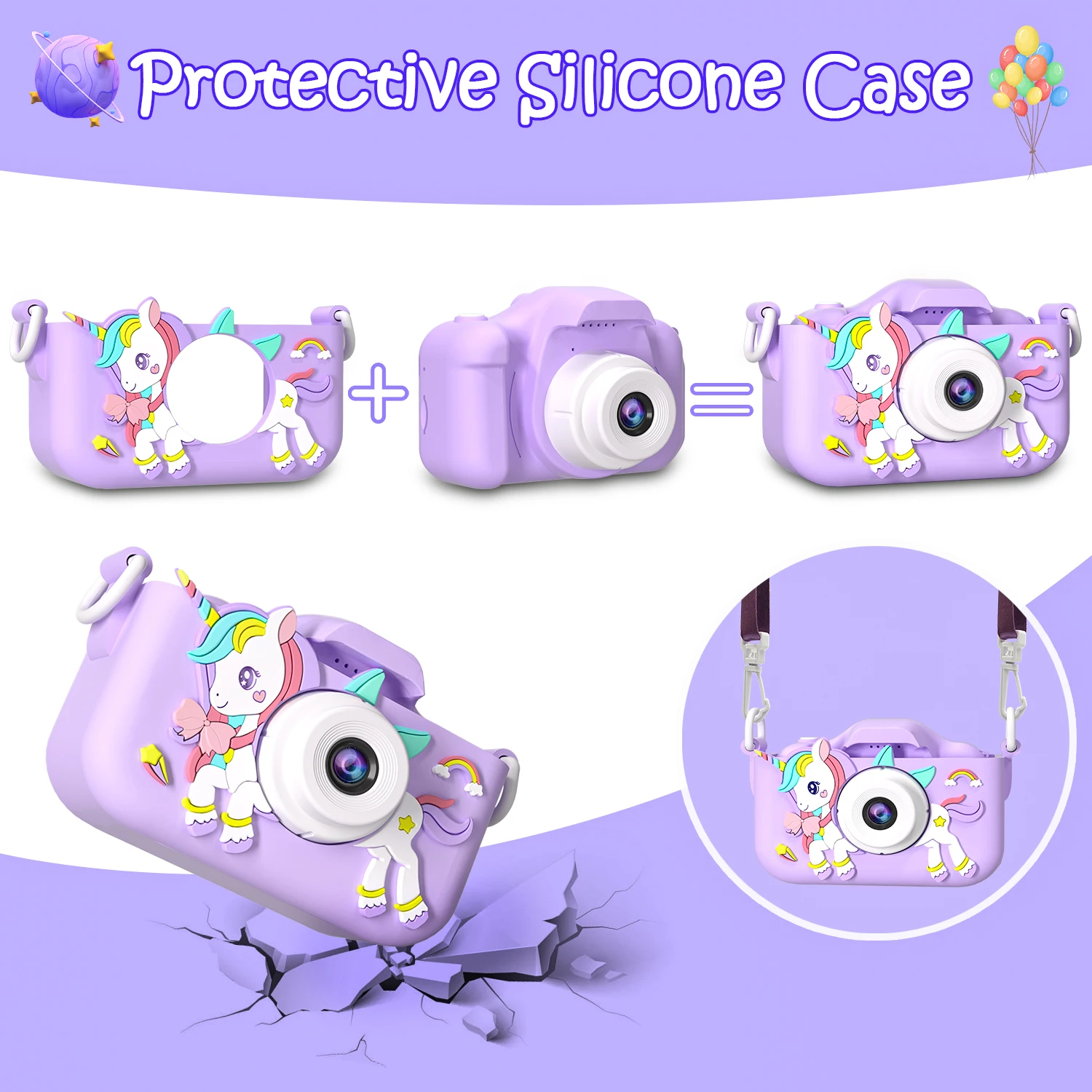 Cartoon Kids 2-Inch LCD Camera with 1080P Photo & Video MicroSD Built-In Games & MP3 for Ages 4-10