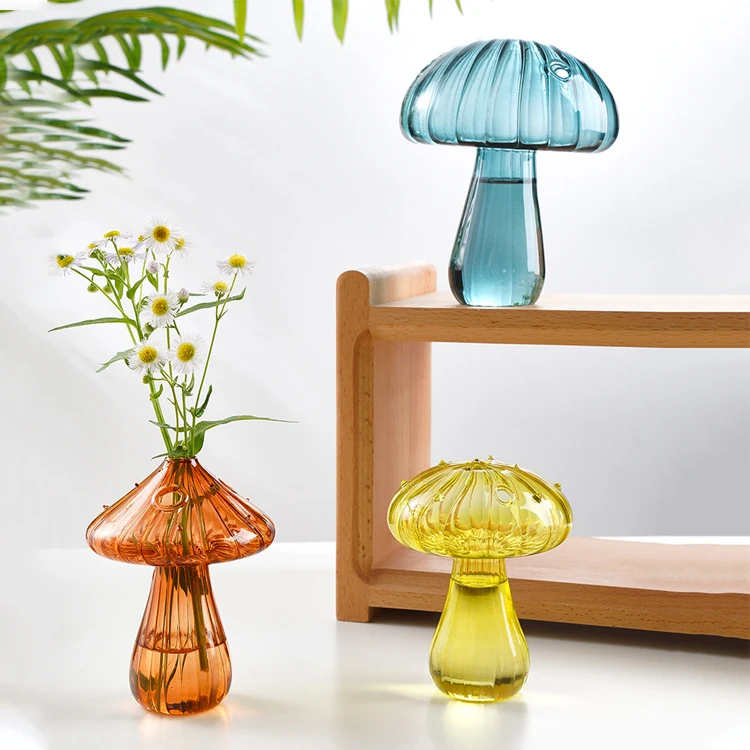 Customized Painted Color Different Shape Glass Mushroom Single Flower Bud Table Vase