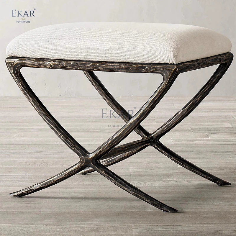 product new forged vintage copper iron frame living room furniture stool bench with fabric-59