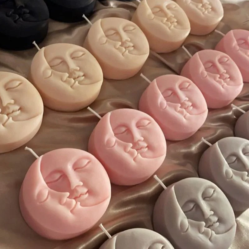 Ins Handmade Abstract Moon and Face Art Soy Wax Scented Candle for Home Decor