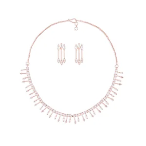 High Quality African Diamond Jewelry Sets Rose Gold Plated Zircon Necklace and Earrings for Engagement Wedding and Party Wear