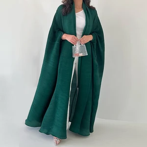 Miyake 2024 Women's Summer Cardigan Jacket Pleated Solid Color Robe Bat Windproof Coats Collar Cuffed Abaya Muslim Abaya