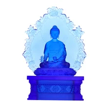 Handmade Traditional Bhaisajyaguru Medicine Buddha Statue Glass Crafts for Home Altar Decor in Living Room