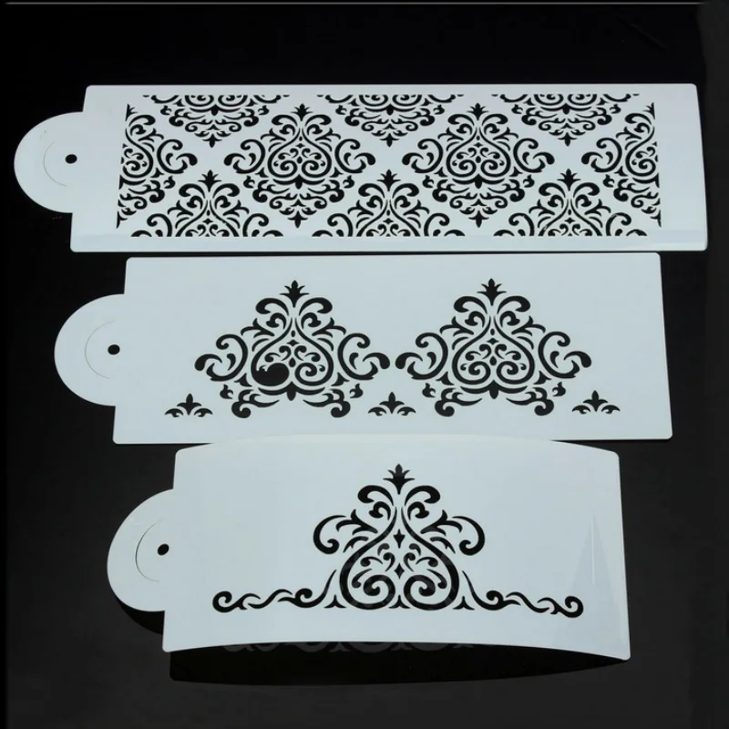 3PCS/SET Flower Plastic Stencil Fondant Cake Decorating Tools Border Lace Mold s 
