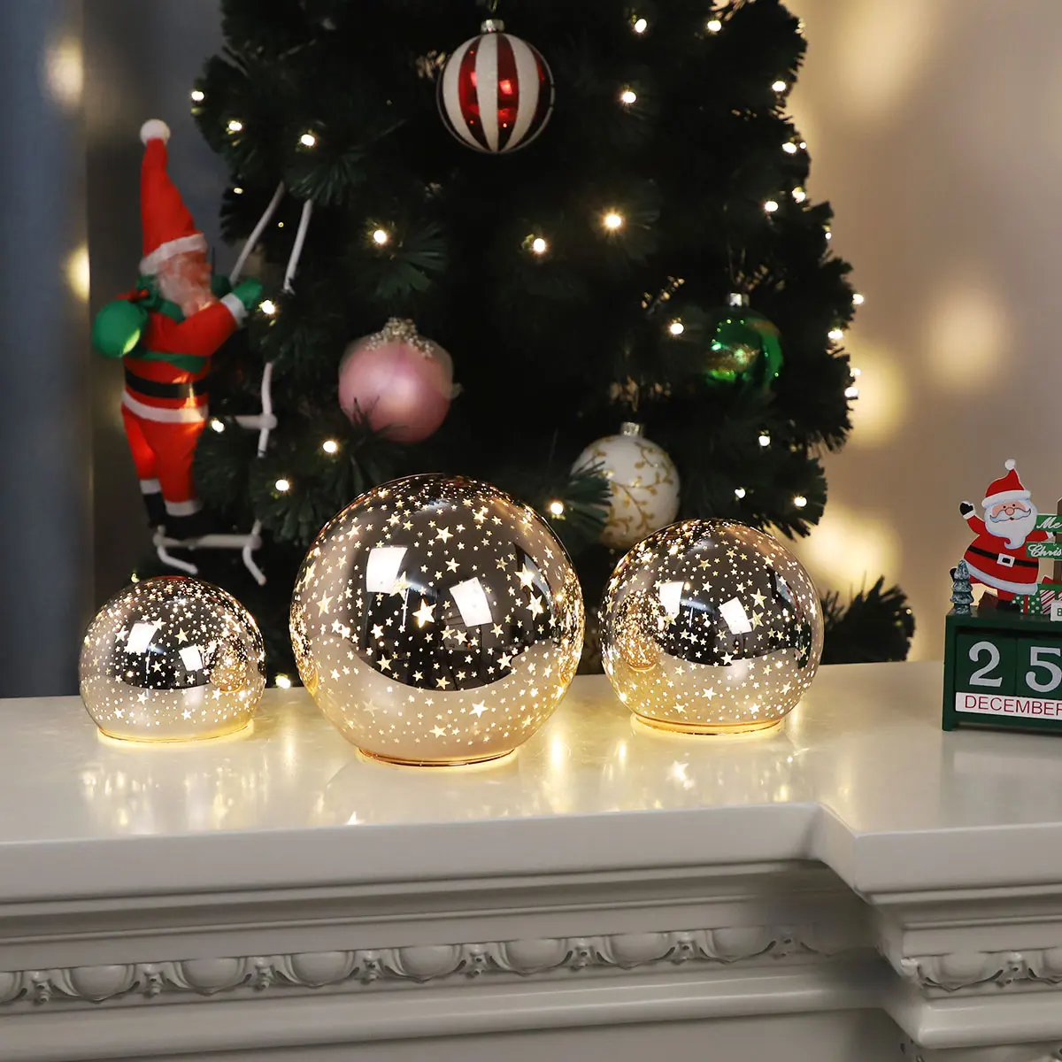 Golden Glitter Mini Stars Set Of 3 Multiple Sizes Decorative Bedroom Besides Tabletop Reading Lamp Laser Engraving Balls