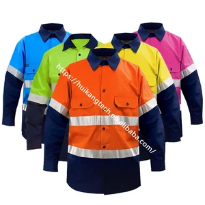 Hot Sale Austrlian Long Sleeve High Visibility Cotton Drill Reflective Mining Hi Vis Work Shirt