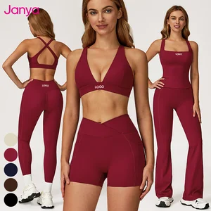 Janya Nude Solid Outdoor Clothes 2-Piece Suit Tight Removable Pads Sports Tops Set High Waist Gym Fitness Yoga Leggings Sets