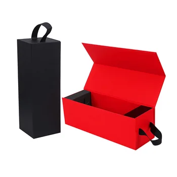 New Arrival Wholesale Price Free design Single double pack Wine Box With Handle Christmas gift box folding box packaging