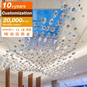 Customized Modern Hotel Hall Dining Room Wedding Indoor Luxury Warm White LED Crystal High Ceiling Chandelier Lamp