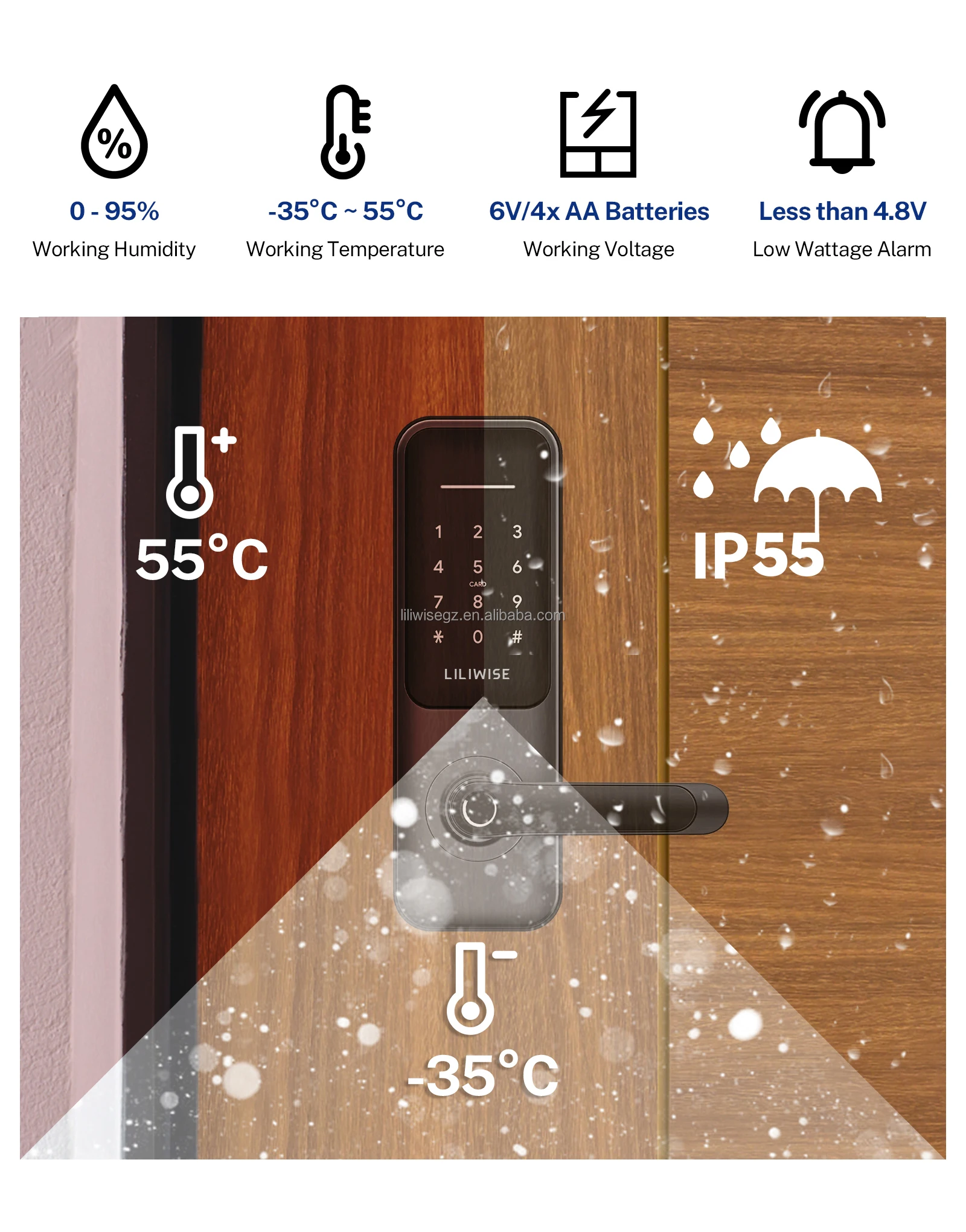Smart Digital Door Lock with Biometric Fingerprint 35-75mm Door Thickness Multiple Unlock Methods and Cloud Storage 9