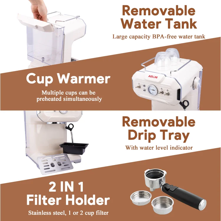 New Retro Style Coffee Maker with Steam 20 Bar Electric Espresso Machine