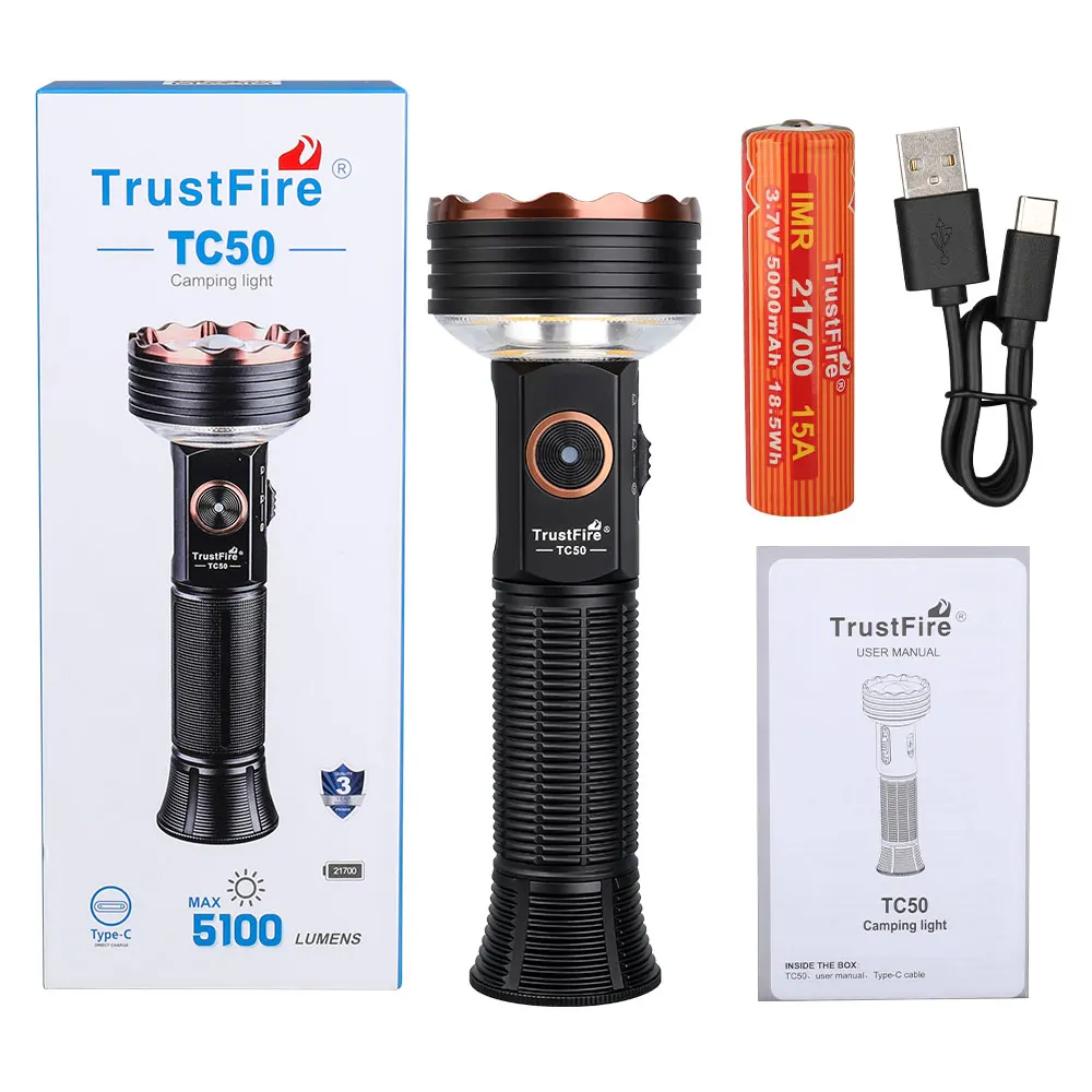 Trustfire TC50 - Powerful 5100LM LED Flashlight for Camping
