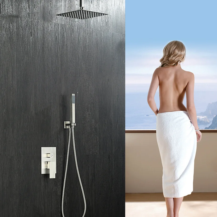Smart Control Concealed Built-in 2-way Rainfall Shower Set Shower Head Square Stainless Steel with Hand Shower 12" Modern CN;GUA