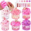 6 in 1 box DIY ไอศกรีมถ้วยคริสตัลสไลม์ (สีชมพู)