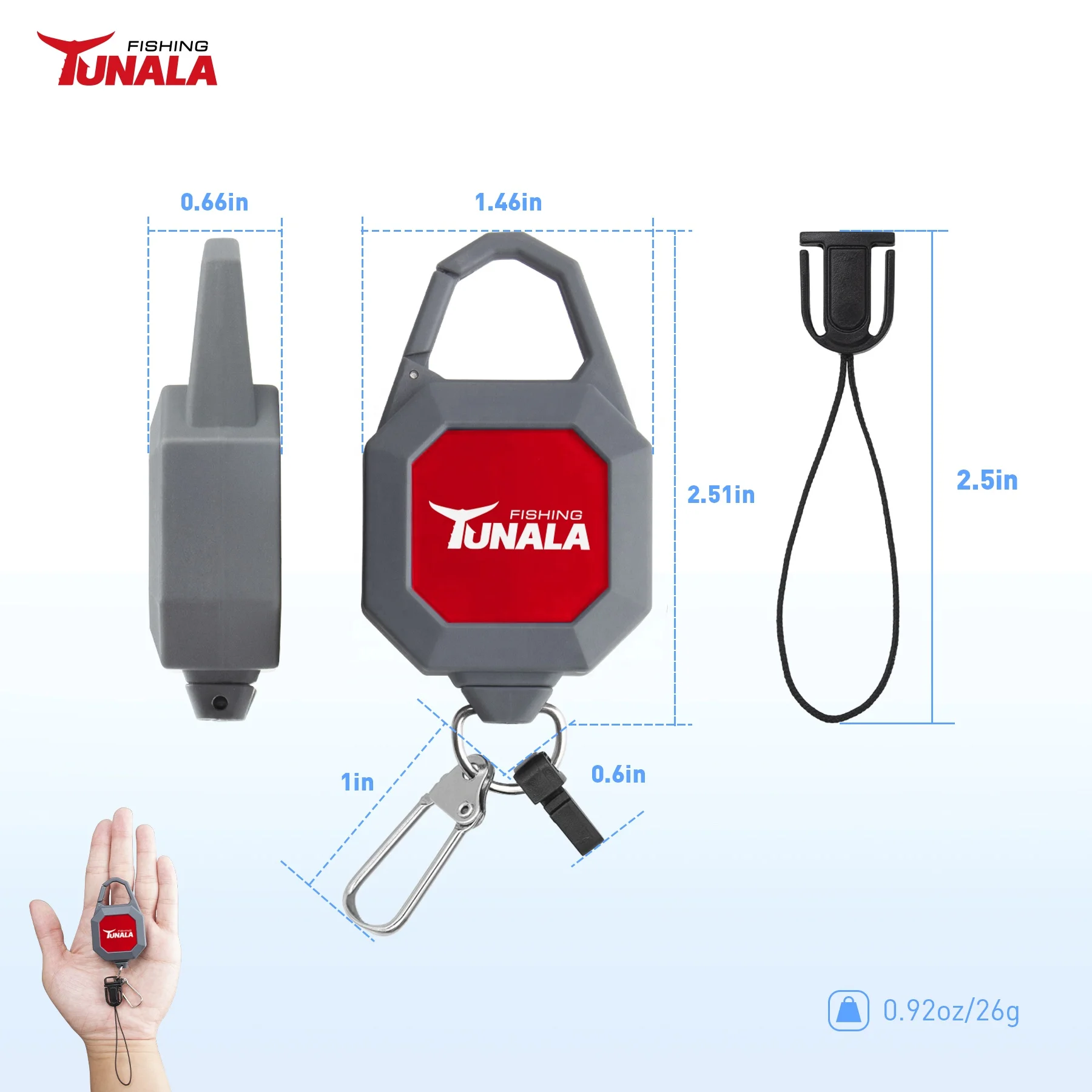 Divaricatore Zinger per pesca a mosca per Anglers Vest Pack Tool Gear, portachiavi retrattile, porta Badge con moschettone per impieghi gravosi (B07