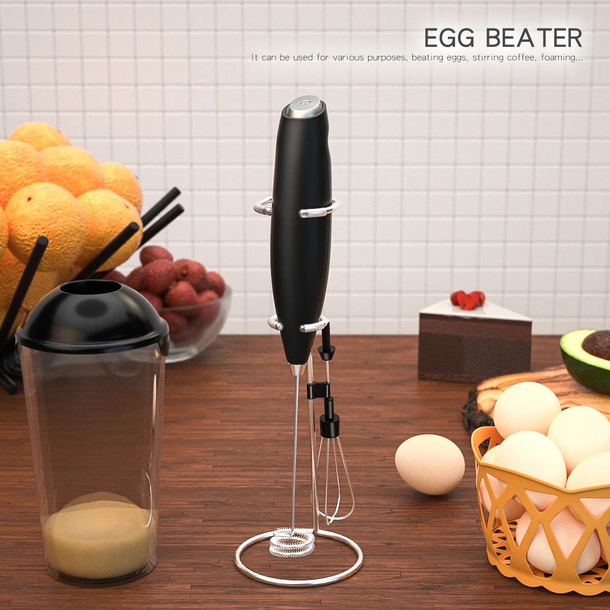 1pc Mini Portable Handheld Milk Frother/whisk With Stainless Steel Whisk  Head Powered By 2 Aa Batteries, Suitable For Mixing Egg White, Milk Froth,  Cream In Home Kitchen