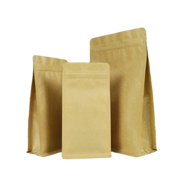 OEM Design Gravure Printed Matte Coffee Kraft Flat Bottom Paper Bag with One Way Valve for Pet Food and Potato Chips