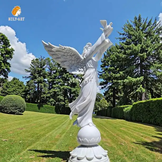 Life Size Hand Carved White Marble Angel Statue with Dove ...