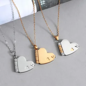 MW Stainless Steel Heart-Shaped Love Book Pendant Necklace Unisex Sporty Bamboo Chain Light Luxury