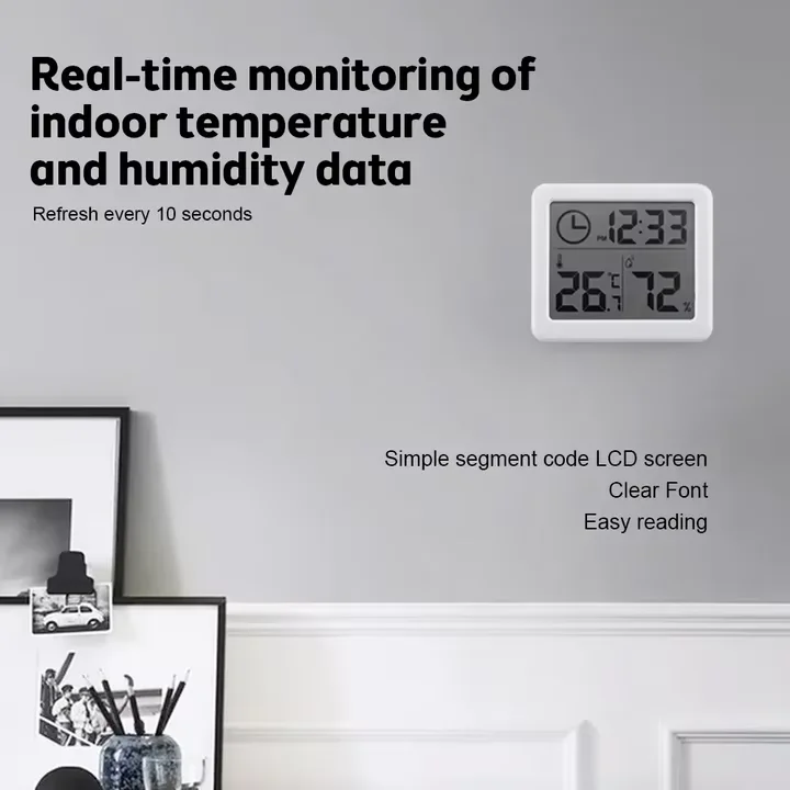 Hot White Mini Wall Clock Thermometer Max Min Temperature Hygrometer Sensor Indoor Thermometer with Mini LCD Display
