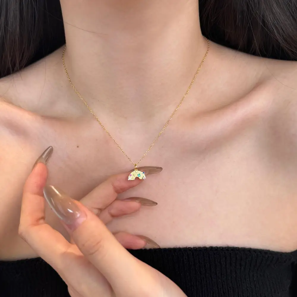 KAKODIY beautiful colorful zircon necklace jewelry 925 sterling silver 18K gold plated rainbow pendant necklace for women detail 1
