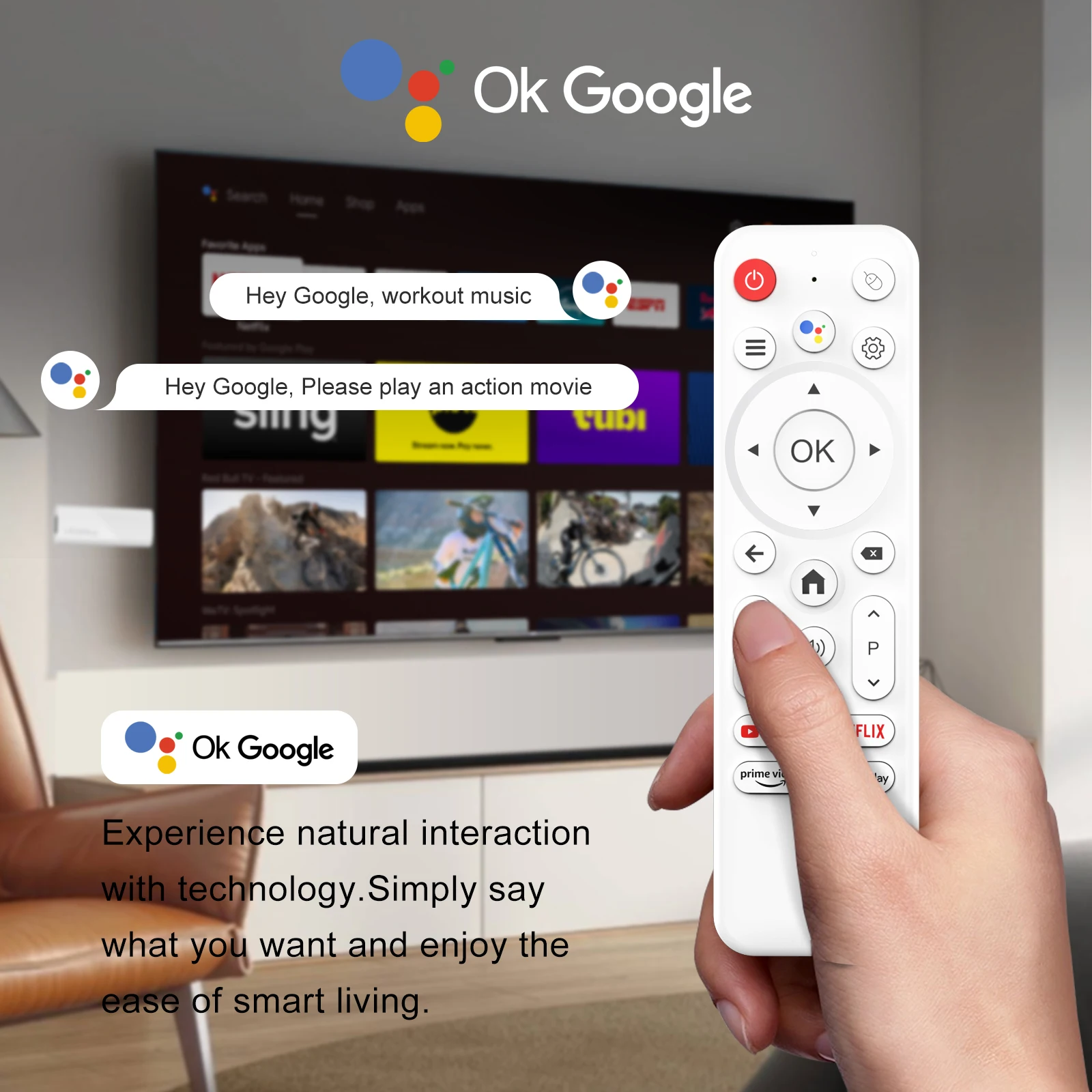 Clé TV Android 14 Greva - 4K Ultra HD, 2 Go RAM, 16 Go ROM, WiFi 2.4G/5G, Bluetooth 5.0, Avec Télécommande Vocale