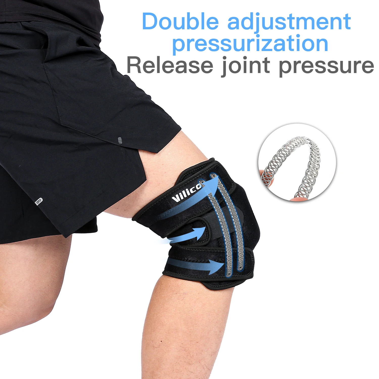 Vilico Grohandel Lauf-Kniebandage Training Fitness Rutschfeste  Knieuntersttzung OK-Stoff Sport Federuntersttzung Knieschutzausrstung