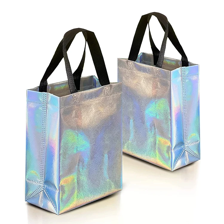 Reusable White Holographic Gift Bag Non Woven Bag Fabric Non Woven pp Bag With Handles
