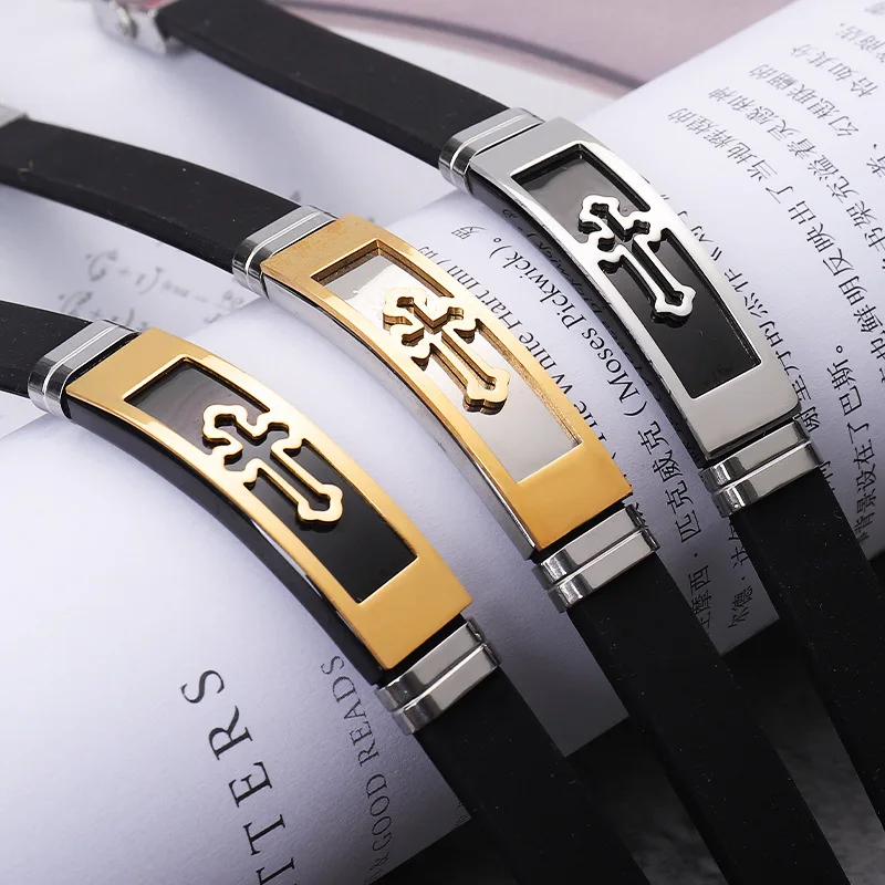 New Fashion Statement Black Gold Hollow Titanium Steel Silicone