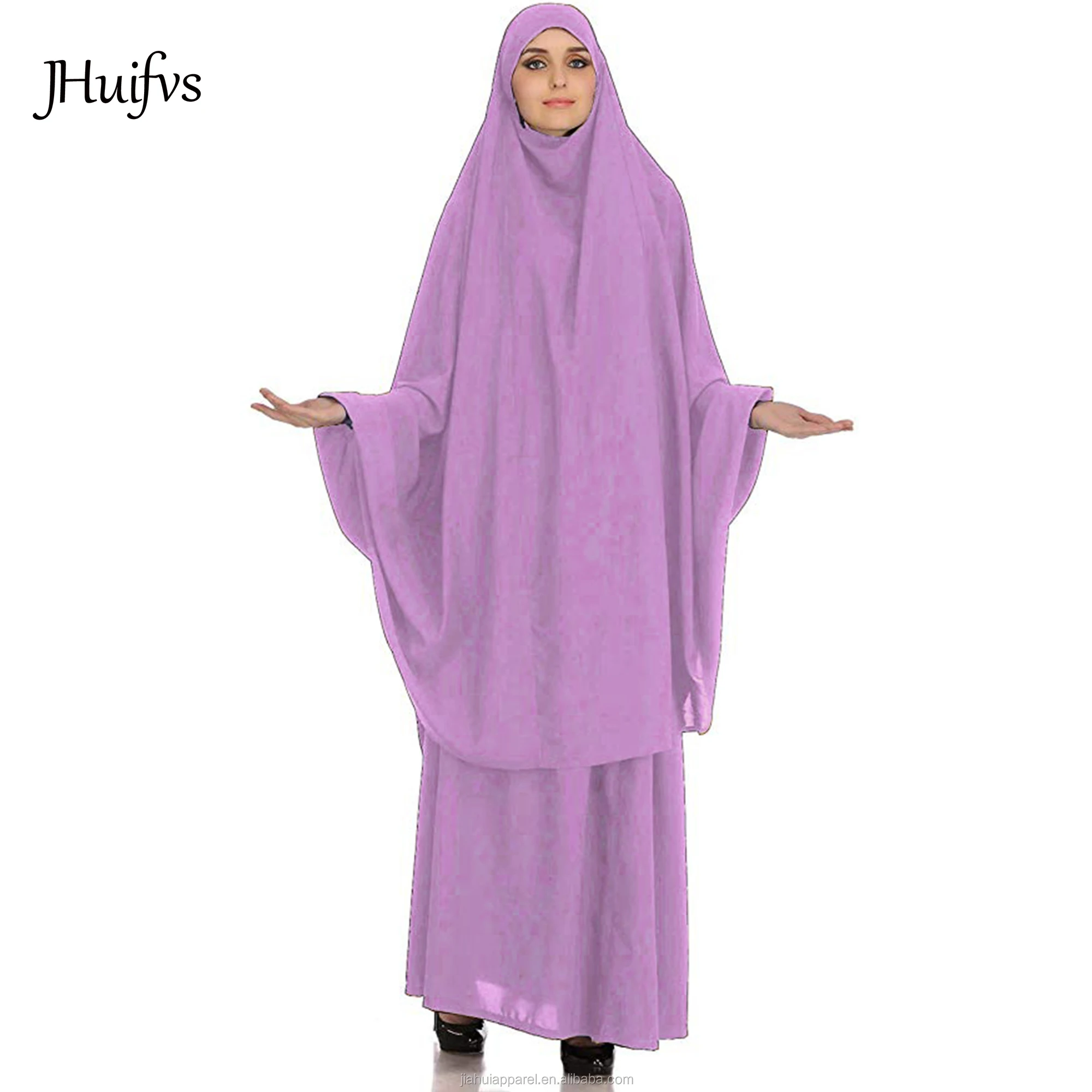 2020 Latest Design Solid Color Stretchy Two Piece  Muslim Prayer Abaya Dress Long Hijab Islamic Clothes
