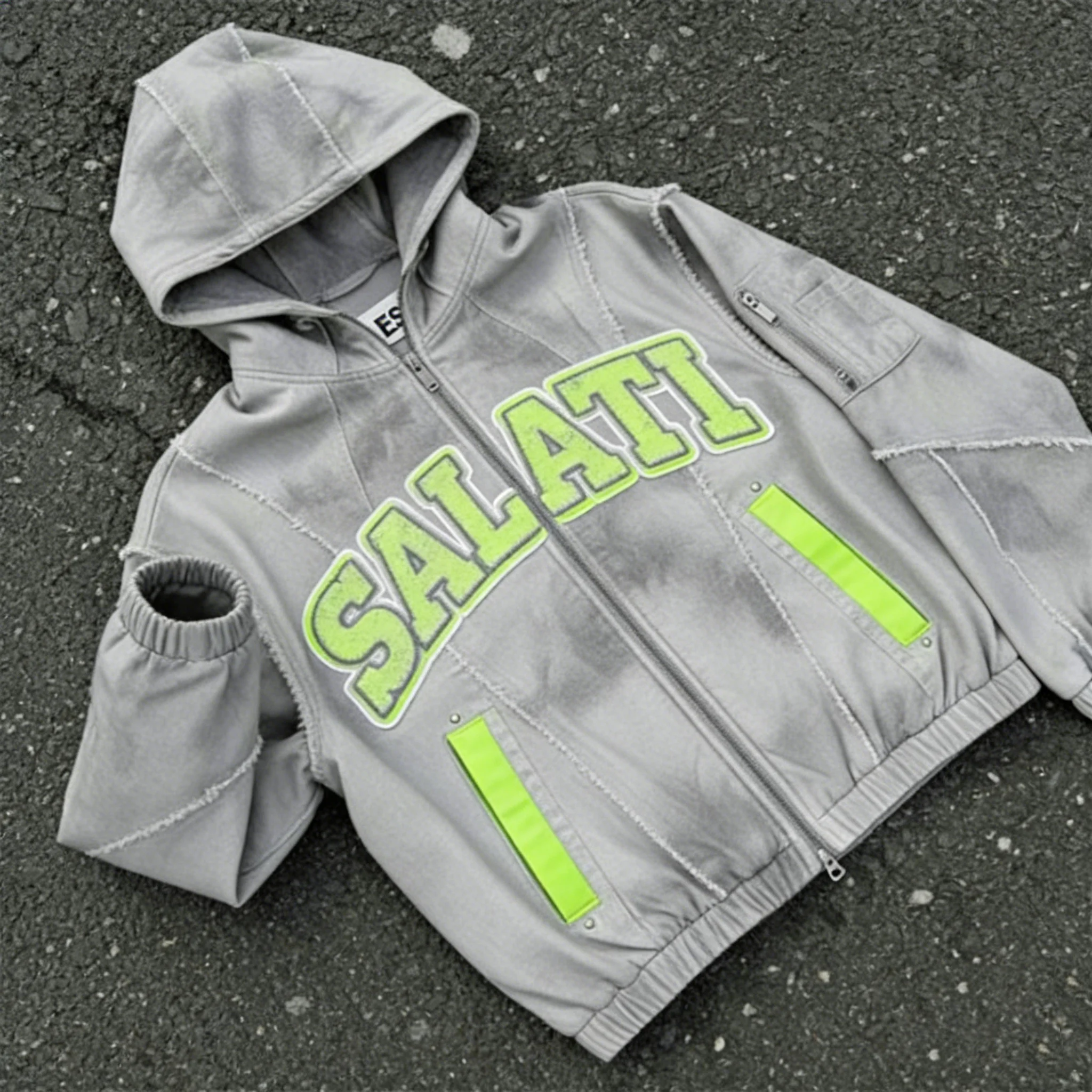 SALATI Custom Manufacture Industrial Cotton French Terry Heavyweight Custom Design StreetWear Distressed Sun Faded Men Tracksuit gallery 7
