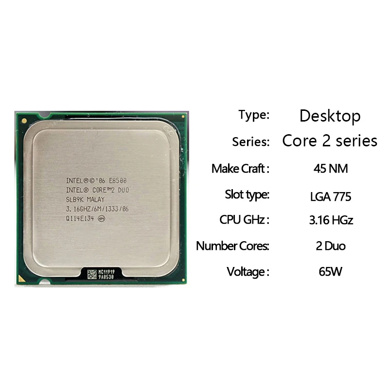 Used Desktop Lga 775 Intel Core 2 Duo Cpu Processor E8500 3.2ghz 6mb