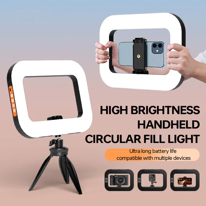 Versatile Handheld LED Ring Light for Outdoor Vlogging with Stabilizer Bracket and Tripod for Smartphone and Camera Use Light