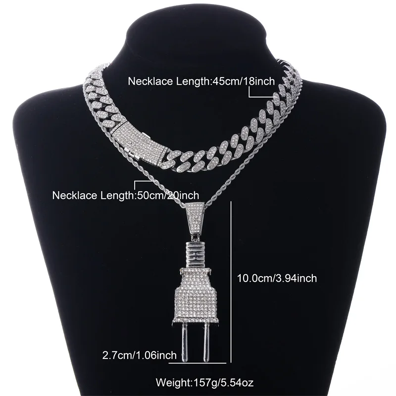 6-Piece Hip Hop Jewelry Set For Men - Rhinestone Chains, Bracelets & Earrings In Silver Tone