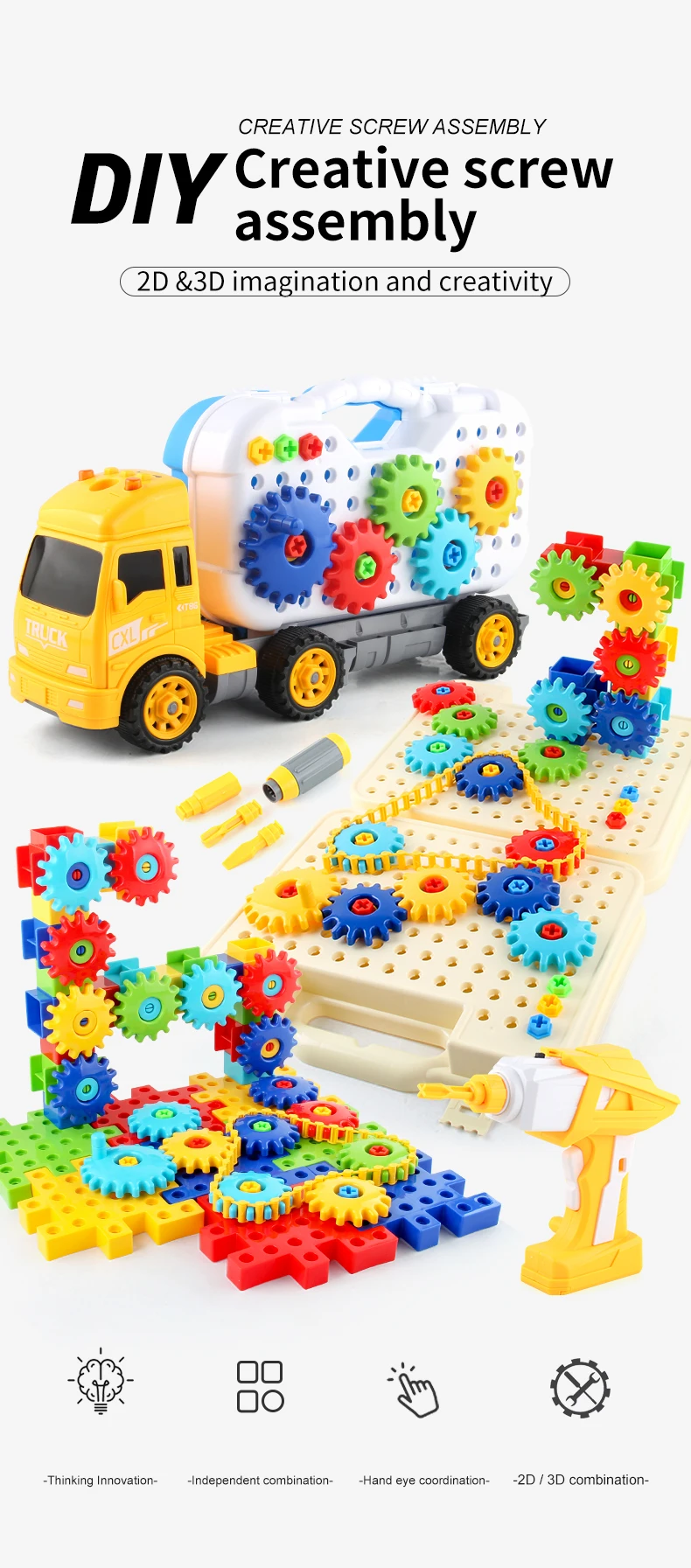Sy Truck Toolbox Creative Gear Assembly Kits Stem Educational Toy Diy ...