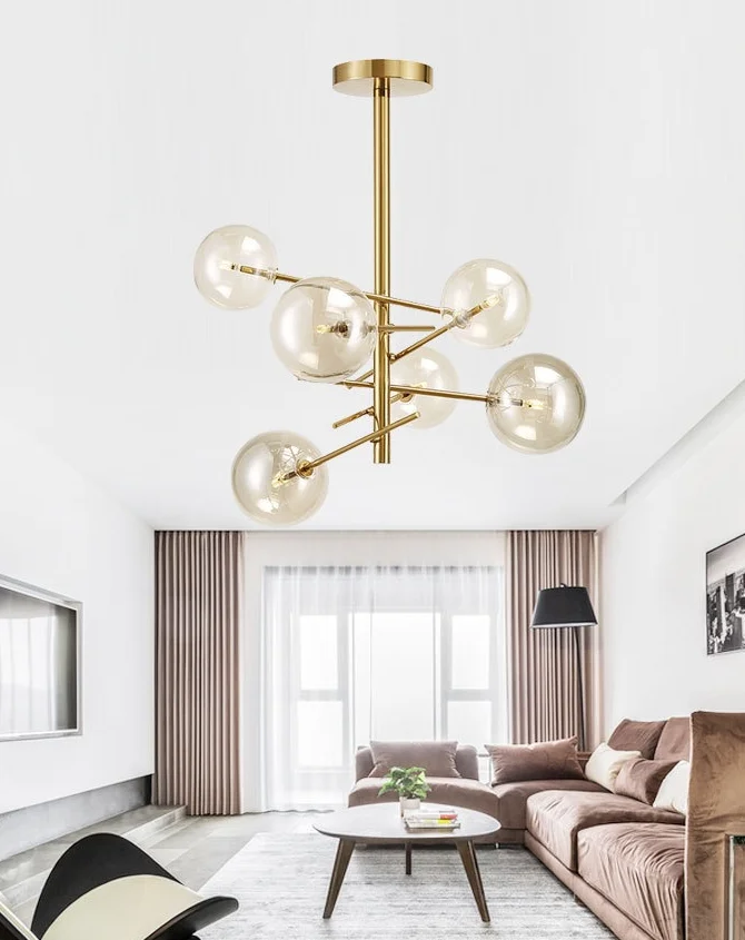 Скандинавская постмодернистская люстра роскошный простой стеклянный светильник волшебная лампа в форме ветки дерева современный потолочный золотого и железа 80-3