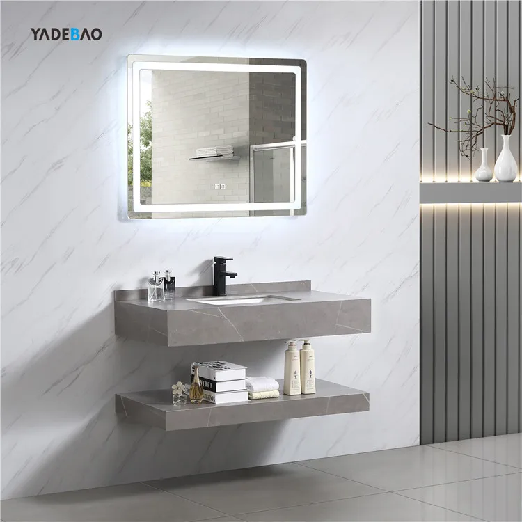 Modern Double-layer Solid Surface Marble Wall Hung Hand Wash Basin Marble Cabinet Basin Artificial Stone Bathroom Vanity Sink