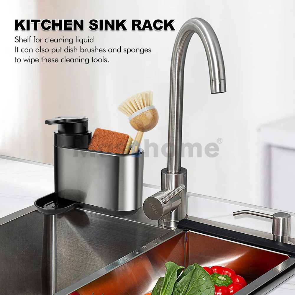 Masthome Stainless Steel Tidy Sink Organizer Kitchen Soap Pump and Sink Caddy