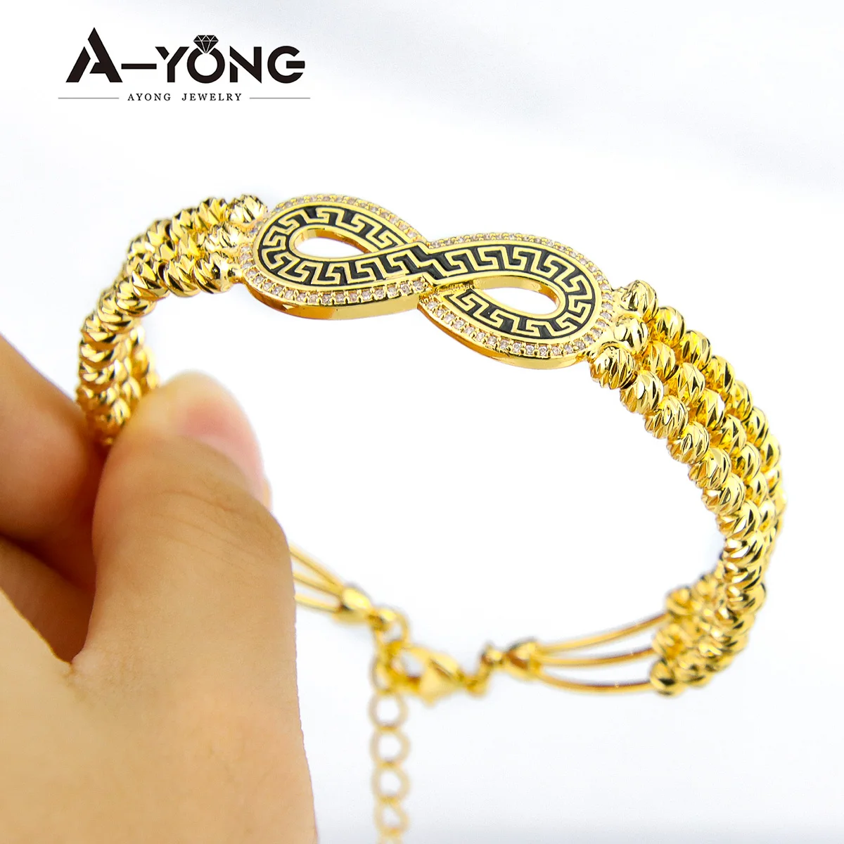 Unique Design Multi Layer Beaded Chain Bracelet Infinity Gold Bangles 18k Women Bangle Bracelet