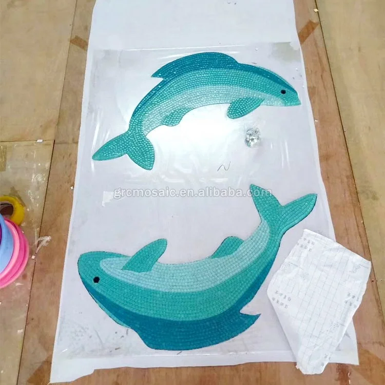 Custom Size Single Pattern Smooth Edges Animal World Glass Mosaic Dolphin Deco Hand Cut Lion Mural Sea Turtles Mosaic Pool Tiles