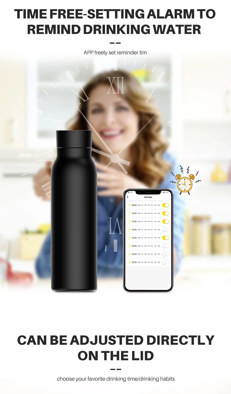Tuya Smart Water Bottle Drink Reminder Temperature Waterproof Double