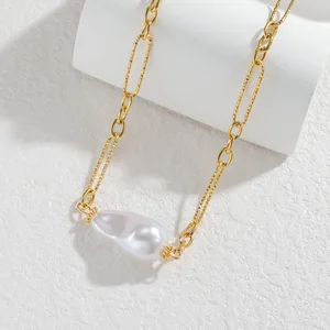 Minimalist Pearl Choker Necklace Stainless Steel 18K Gold Plated Ins Cold Style Unique Design Layering Chain for Women