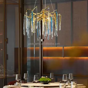 Modern Glass Chandelier with Warm White Light 4000K & 3000K CCT Remote Control AC Power for Villas & Hotels