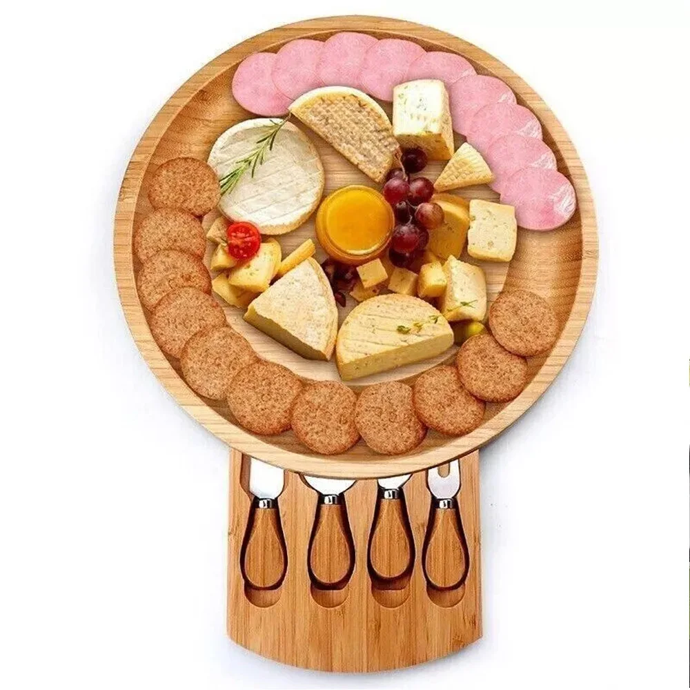 Mini Charcuterie Platter Bamboo Cheese Board Gift Idea with Knife Set for Cutting Blocks