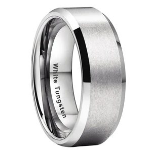 Coolstyle Jewelry Wholesale 8mm White Tungsten Ring Men Women Engagement Wedding Band Fashion Jewelry Beveled Matte Comfort Fit