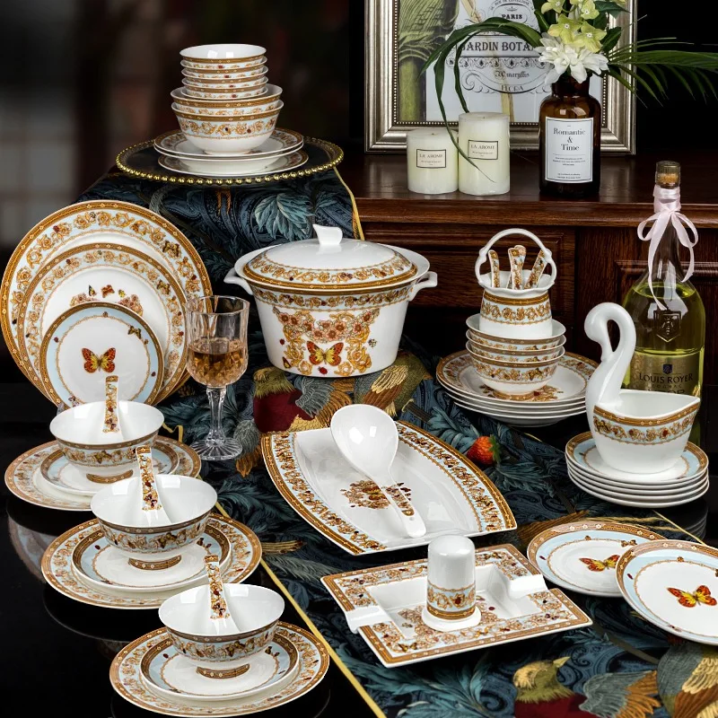 2025 Wholesale Custom Decal Bone China Dinner Set 60PCS