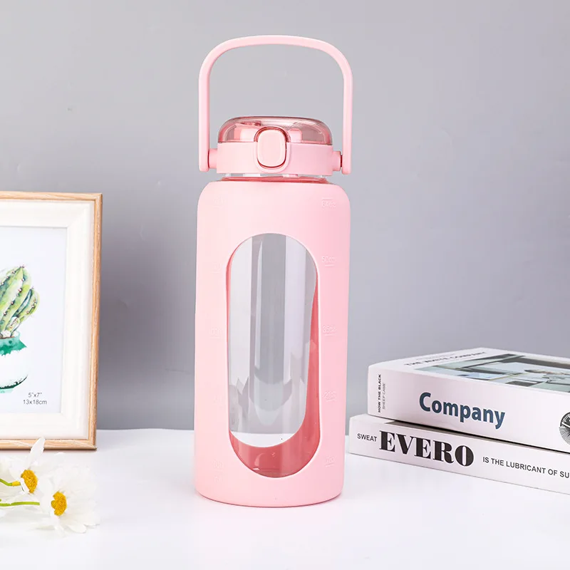 2025 64 oz Glass Water Bottle With Handle & Silicone Sleeve - Eco-Friendly  Motivational Kettle for Outdoor & Office Use