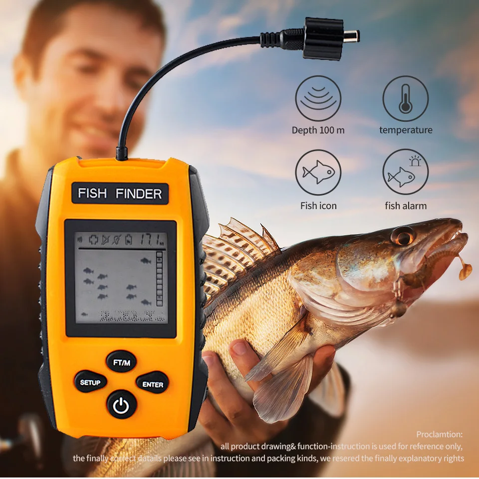 Erchang TL88E Portable Fish Finder 9M Wire Echo Sounder Alarm 0.6-100m Depth Fishfinder Transducer Sensor Sonar for Fishing